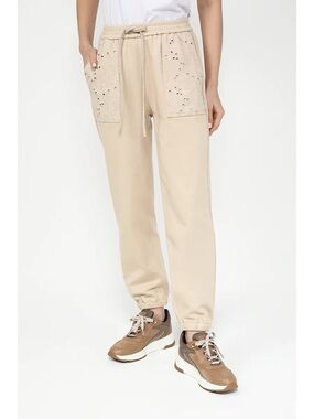 BLOW OUT SALE! Beige Eyelet Pocket Joggers with Drawstring Waist